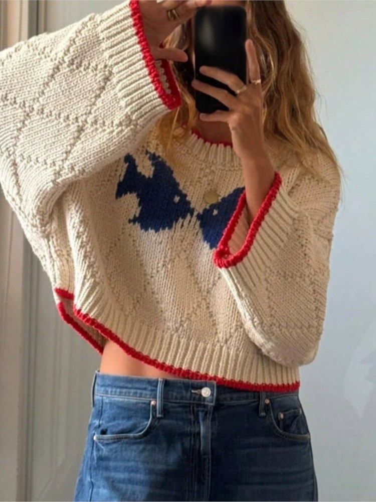 Street Fashion China Girl - Fashion Print Knit Sweater For Women