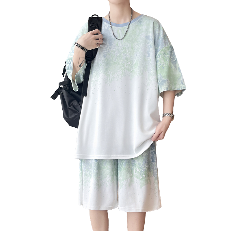 Street Fashion Men - 【Top 5-Point Pants】Men's T-Shirt Set New