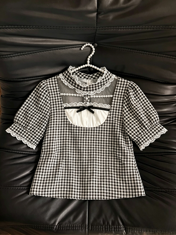 Street Fashion China Girl - Gothic Sweet Ruffle Lace Plaid Blouse