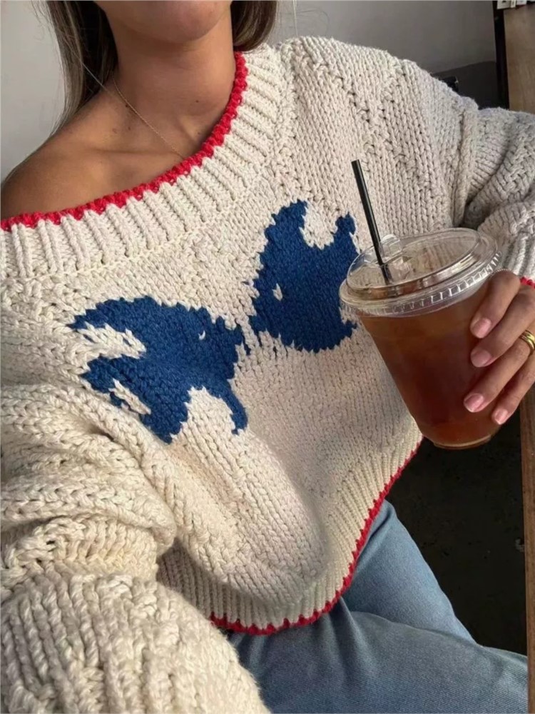 Fashion Print Knit Sweater For - огляд і ціна Street Fashion China Girl